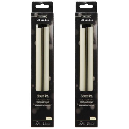 Article Bougies bâton LED avec minuterie bougies rainurées crème 24,5cm 4 pièces