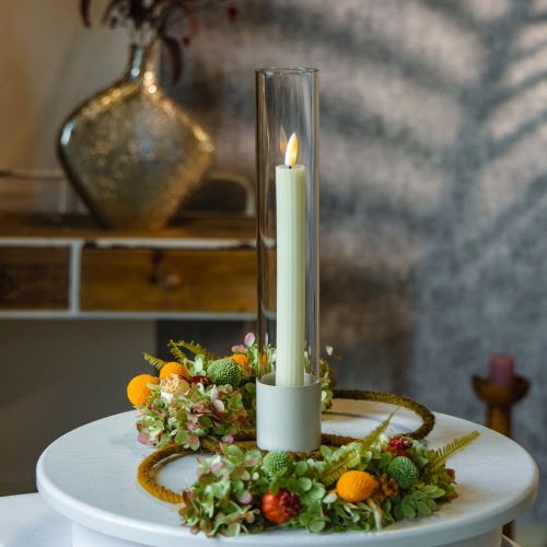 Set de 4 Bougies LED avec Timer en Cire Rainurée Crème 24,5 cm | Floristik24.fr