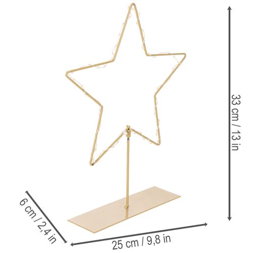 Étoile décorative en métal avec 50 LED, 33 cm, dorée, pour usage intérieur | Floristik24.fr