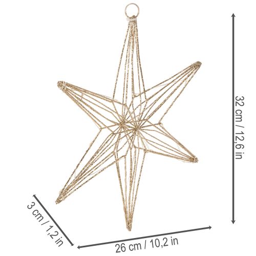 Étoile LED décorative en fil métallique doré à suspendre 32 cm | Floristik24.fr
