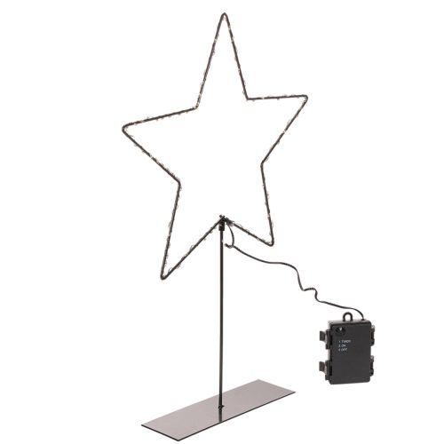 Étoile LED sur pied avec boîtier à piles pour décoration intérieure, H 46 cm, noir
