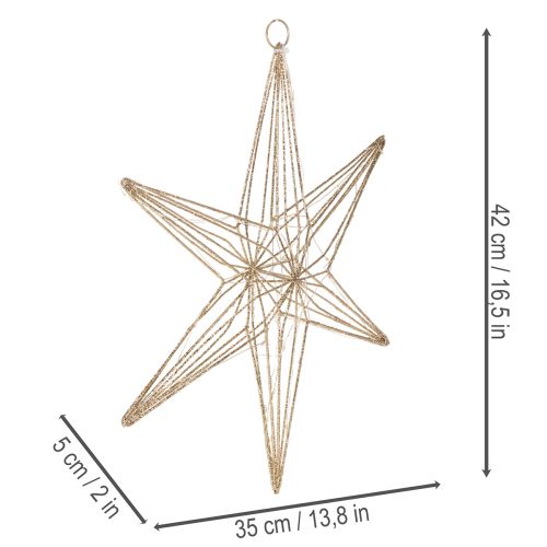 Étoile LED décorative en fil doré avec 40 LED, lumière chaude, 42 cm, usage intérieur | Floristik24.fr