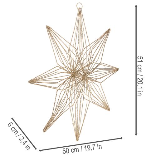 Étoile décorative LED en fil métallique à suspendre, 51 cm, dorée, usage intérieur | Floristik24.fr