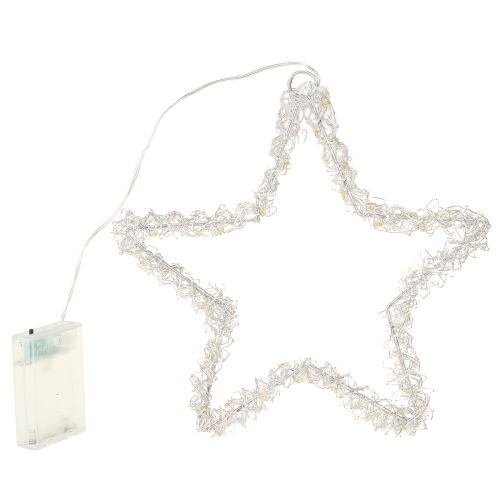 Article Étoile LED à suspendre en métal argenté 70 LED blanc chaud Ø25cm
