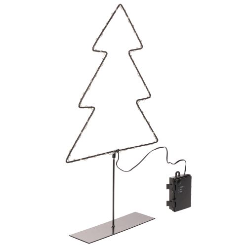 Sapin de Noël LED en métal noir, 47 cm, intérieur, fonctionnant sur piles