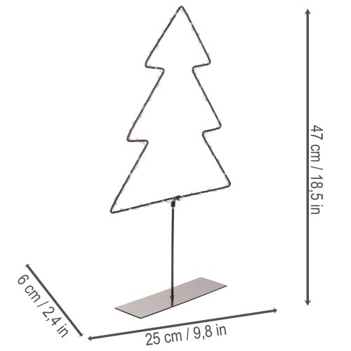 Sapin de Noël LED en métal noir, 47 cm, intérieur, fonctionnant sur piles | Floristik24.fr