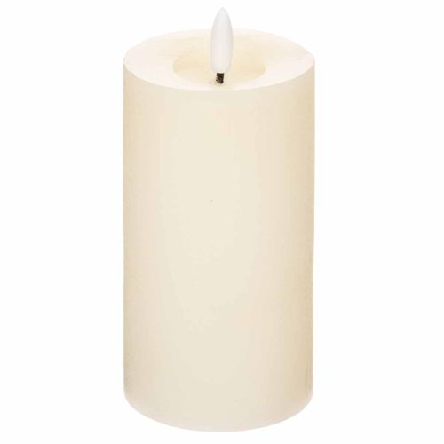 Bougie pilier LED en cire véritable blanche avec fonction minuterie, blanc chaud, 15 cm