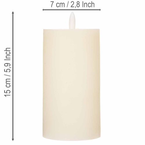 Bougie pilier LED en cire véritable blanche avec fonction minuterie, blanc chaud, 15 cm | Floristik24.fr