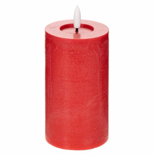 Bougie pilier LED rouge avec minuterie et lumière blanc chaud, en cire véritable, 15 cm
