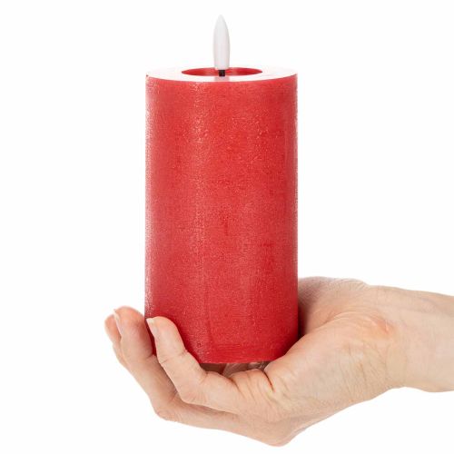 Bougie pilier LED rouge avec minuterie et lumière blanc chaud, en cire véritable, 15 cm | Floristik24.fr