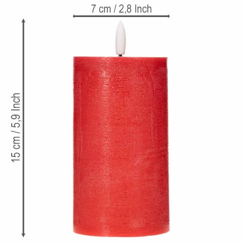 Bougie pilier LED rouge avec minuterie et lumière blanc chaud, en cire véritable, 15 cm | Floristik24.fr