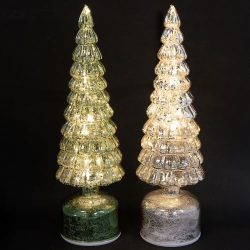 Floristik24 Sapin de Noël LED rotatif vert argenté H34cm 2 pcs
