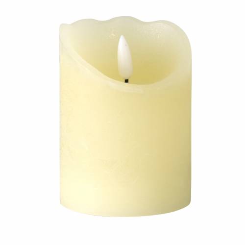 Bougie LED cire véritable ivoire, effet flamme blanc chaud  minuterie à pile Ø7.5 H10cm-480015