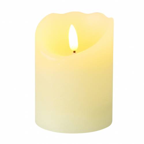 Floristik24 Bougie LED cire véritable ivoire, effet flamme blanc chaud minuterie à pile Ø7.5 H10cm