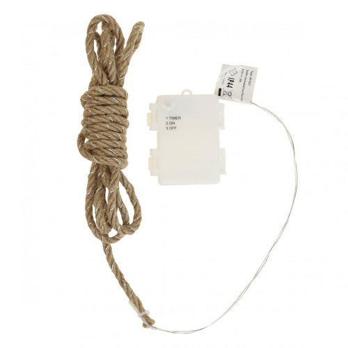 Floristik24 Guirlande lumineuse LED batterie ruban de jute blanc chaud L295cm