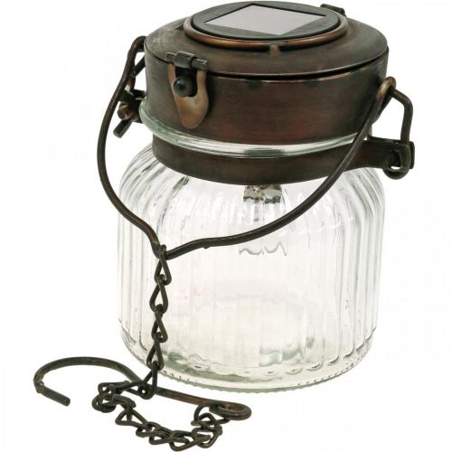 Floristik24 Lanterne LED, suspension, lumière solaire dans le verre Ø11cm H14cm