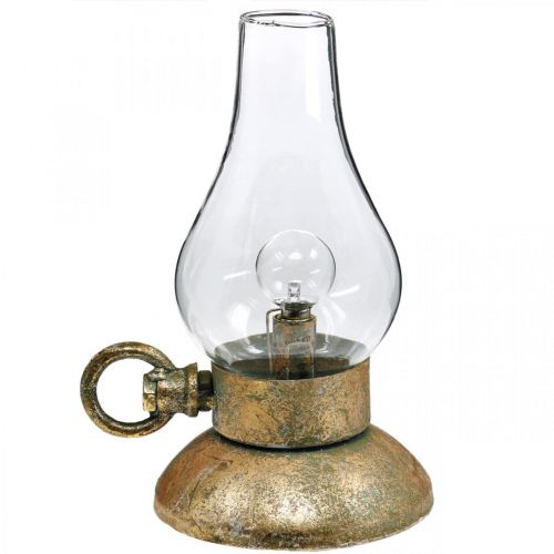 Lampe décorative ancienne, lumière LED couleur laiton, look vintage H19cm L13,5cm
