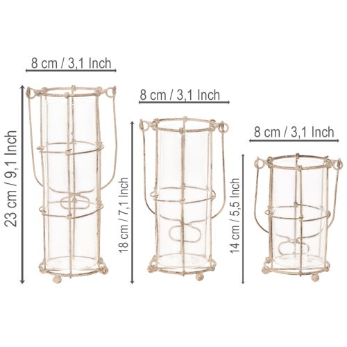 Lanterne de jardin, lampe à vent en métal Ø8,5 cm H23/18,5/14,5 cm, lot de 3 | Floristik24.fr