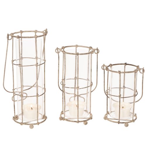 Lanterne de jardin, lampe à vent en métal Ø8,5 cm H23/18,5/14,5 cm, lot de 3 | Floristik24.fr