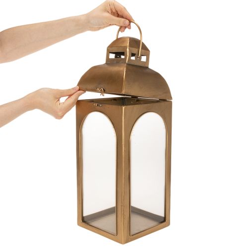 Lot de 2 lanternes en métal et verre finition laiton, H50cm | Floristik24.fr