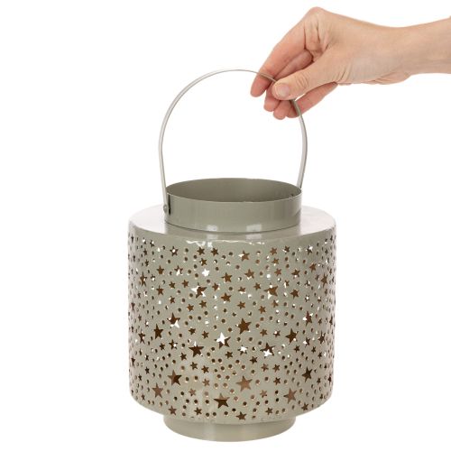 Lanterne en métal avec motif étoilé vert 31 cm | Floristik24.fr