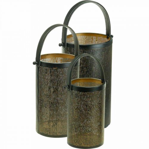 Lanternes décoratives, lanterne métal motif trou H35,5/31/25cm lot de 3