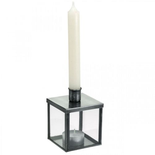 Floristik24 Bougeoir décoratif pour bougie argentée, anthracite H11cm