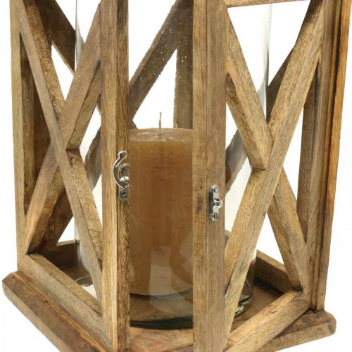 Article Lanterne en bois grande avec lanterne en verre aspect antique 25×25×41cm
