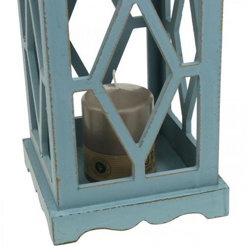 Floristik24 Lanterne en bois avec décoration en métal, lanterne décorative à suspendre, décoration de jardin bleu-argent H51cm