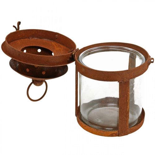 Floristik24 Lanterne en métal patiné, décoration estivale, lanterne en métal rouillé H18cm Ø10cm
