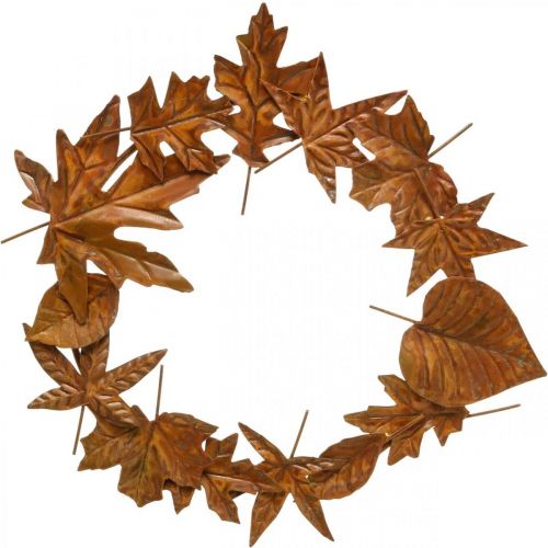 Floristik24 Couronne de feuilles, rouille noble, décoration en métal, couronne, décoration d&#39;automne, fleuriste commémorative Ø29cm