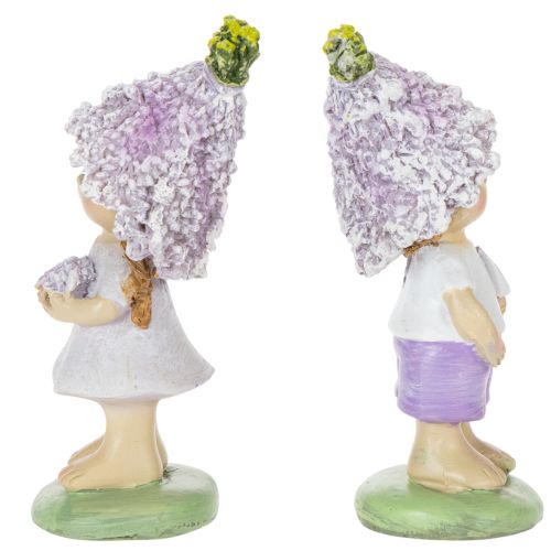 Article Figurine décorative représentant un garçon et une fille fleuris dans un pot de lavande, pour le salon et le jardin, 10 cm, lot de 2.
