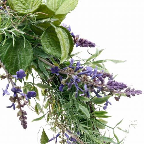 Article Couronne de lavande méditerranéenne Ø50cm, Couronne de fleurs artificielles avec lavande et romarin