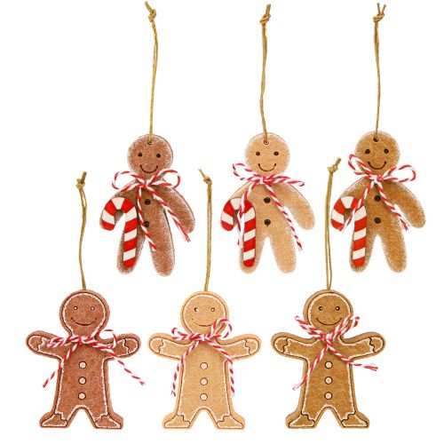 Article Bonhomme en pain d'épices décoratif à suspendre en bois, assortiment de 8 cm, 12 pièces