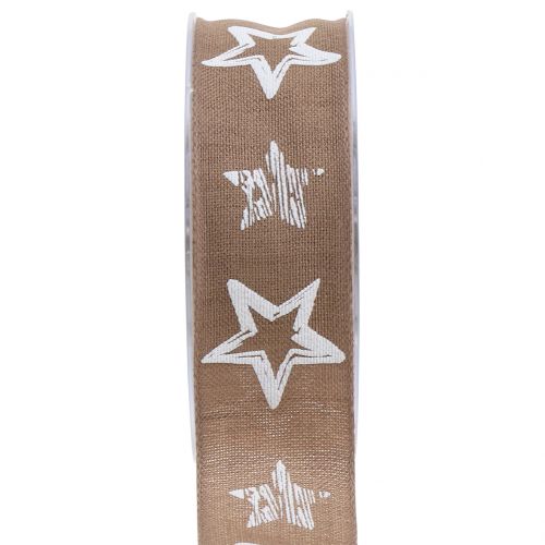 Ruban décoratif en jute avec motif étoile marron 40mm 15m