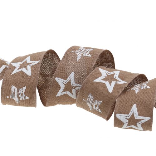 Floristik24 Ruban décoratif en jute avec motif étoile marron 40mm 15m