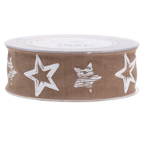 Floristik24 Ruban décoratif en jute avec motif étoile marron 40mm 15m