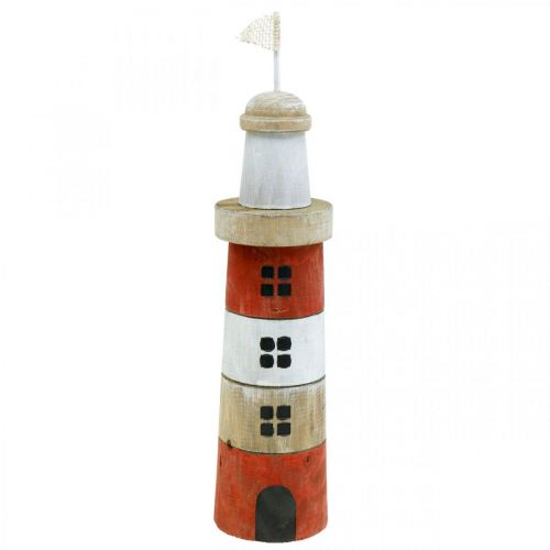 Floristik24 Décoration phare, maritime, phare en bois rouge, beach party H31cm