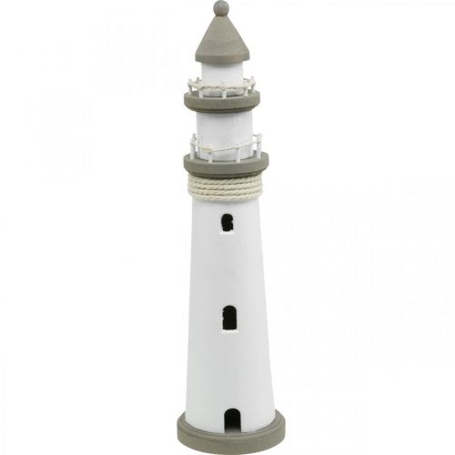 Décoration phare en bois maritime blanc, marron Ø12cm H48cm