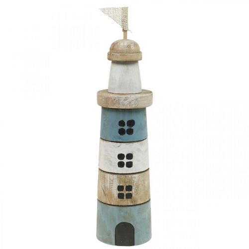 Floristik24 Phare en Bois Déco Bois Maritime Bleu Blanc H30.5cm