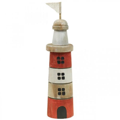 Floristik24 Phare en bois décoration maritime en bois rouge blanc H30,5cm