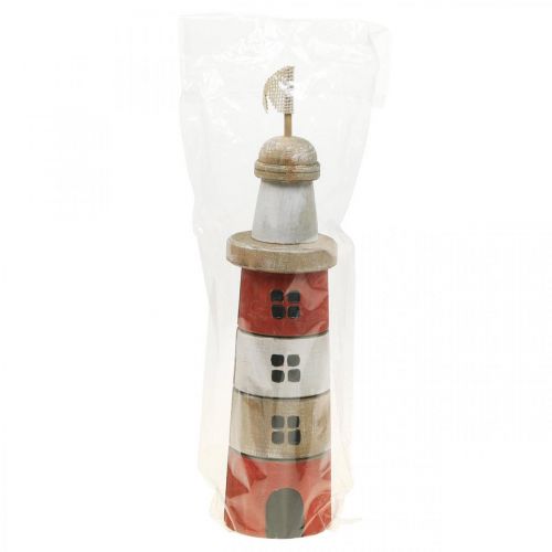 Article Phare en bois décoration maritime en bois rouge blanc H30,5cm