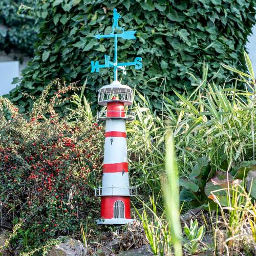 Floristik24 Phare rouge blanc avec girouette 90cm