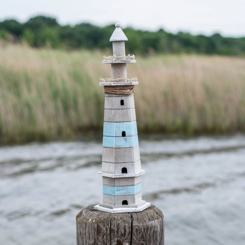 Floristik24 Phare à poser, décoration maritime en bois nature, bleu-blanc shabby chic H54cm