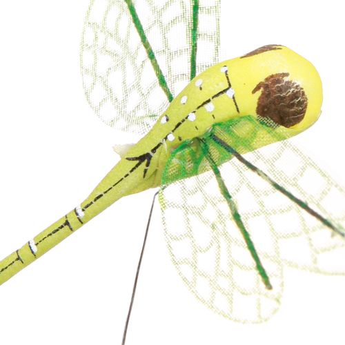 Article Décoration libellule sur fil été jaune violet 8x8cm 12 pcs