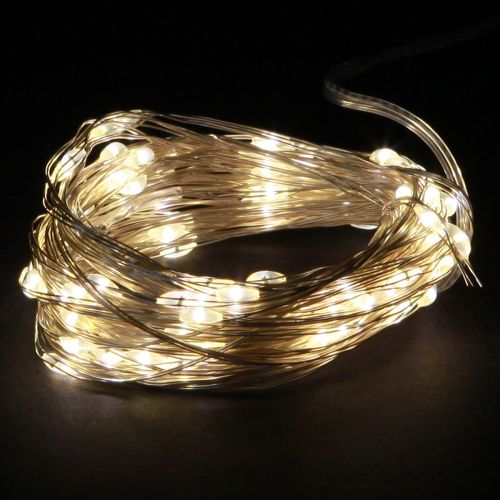 Guirlande lumineuse 50 micro LED blanc chaud avec minuterie et piles, 6 pièces