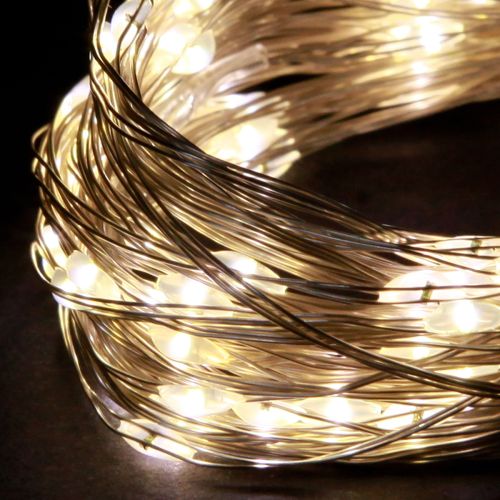 Article Guirlande lumineuse 50 micro LED blanc chaud avec minuterie et piles, 6 pièces