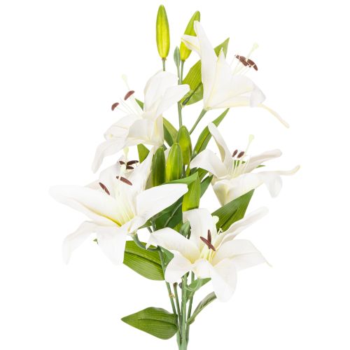 Lys décoratif artificiel 6 fleurs blanches 66 cm en plastique