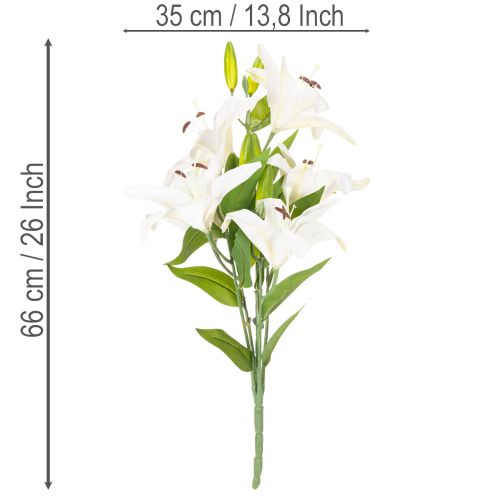 Lys décoratif artificiel 6 fleurs blanches 66 cm en plastique | Floristik24.fr
