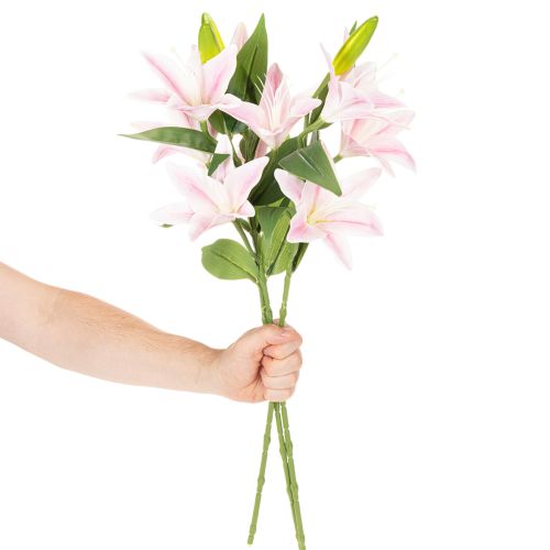 Lys artificiels sur tige pour décoration, 68 cm, lot de 3, rose et vert | Floristik24.fr